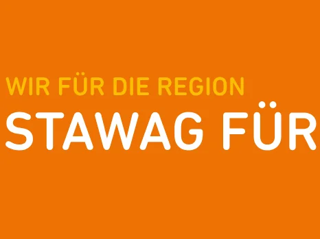 Weiße Schrift auf orangenem Hintergrund: Stawag für uns