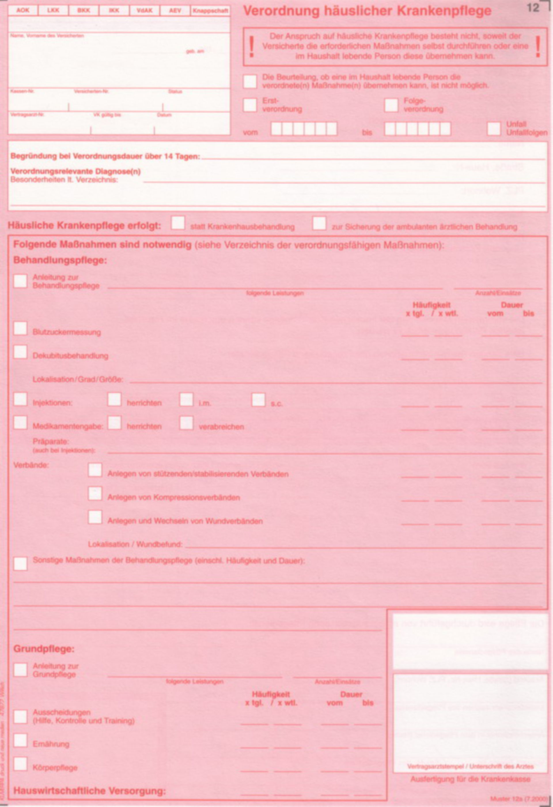 Form for ordering home care (German)