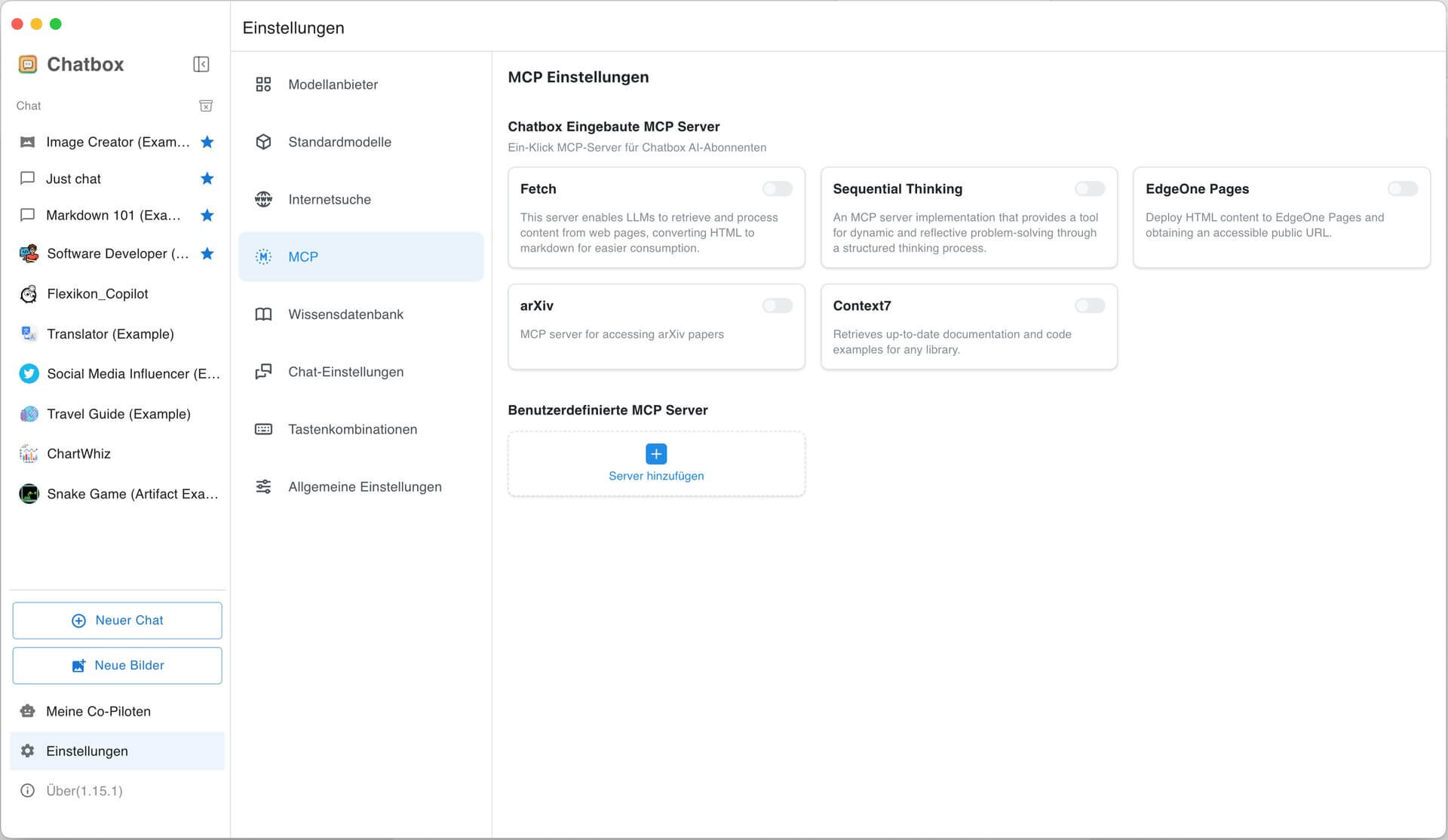 Neuen MCP-Server in Chatbox anlegen