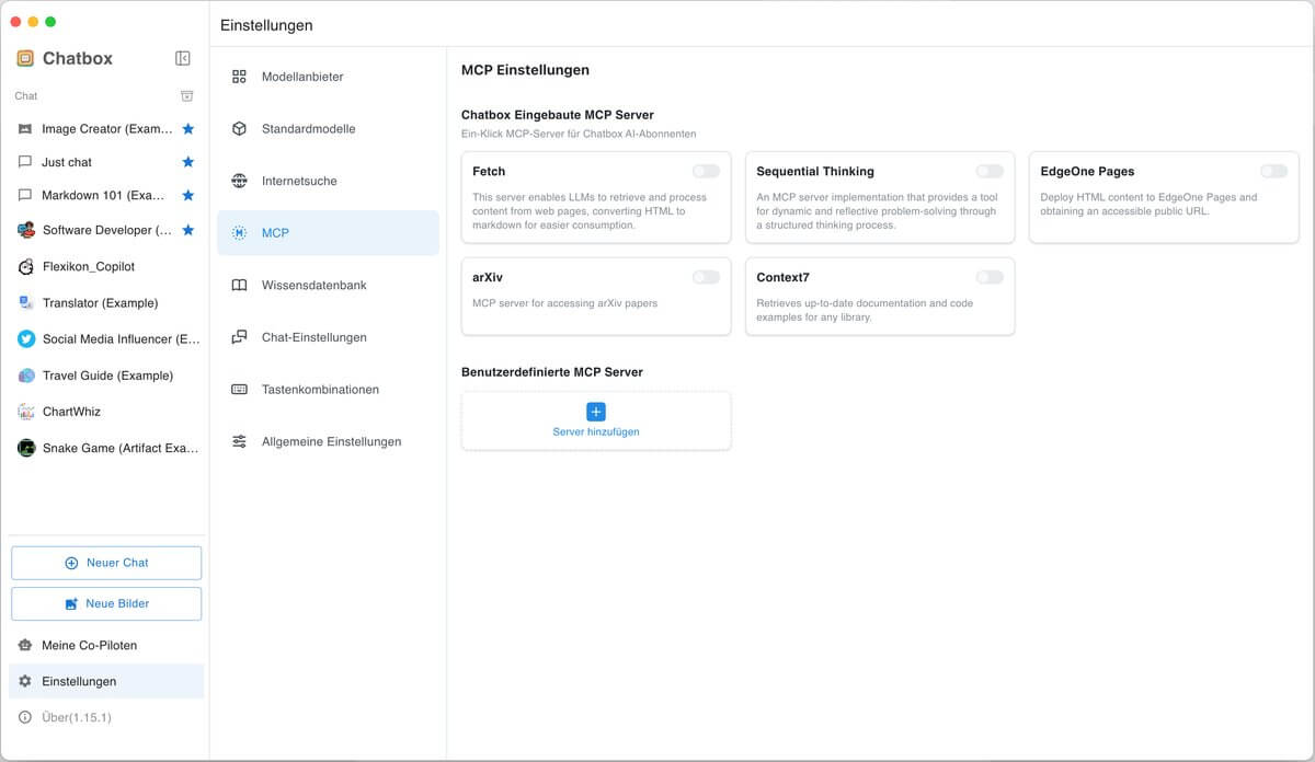 Neuen MCP-Server in Chatbox anlegen