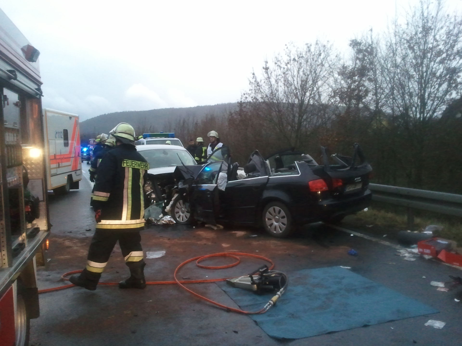 Emergency medical care at Spessart, 4 severely injured, 1 dead