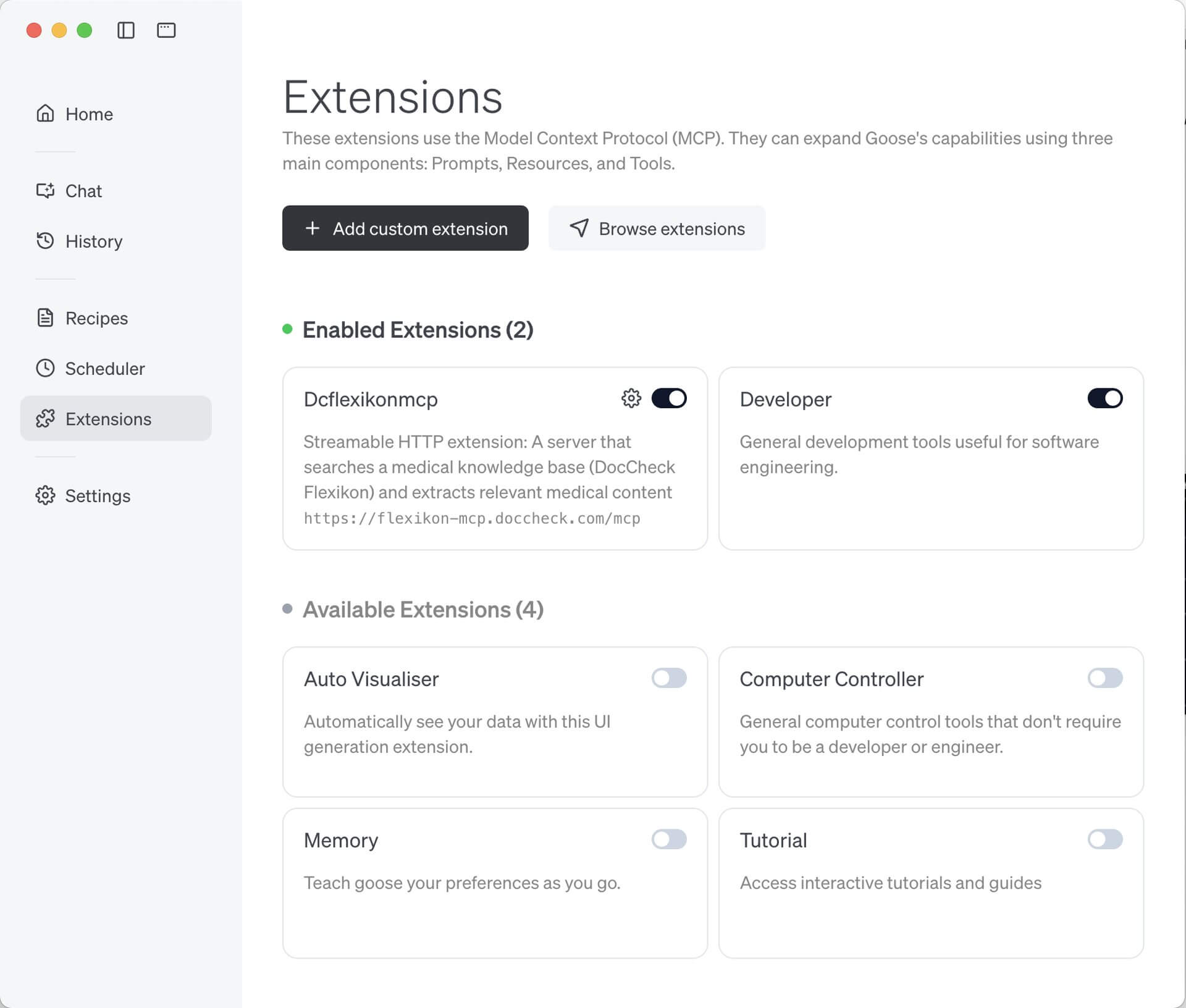 Erfolgreich angelegte Extension