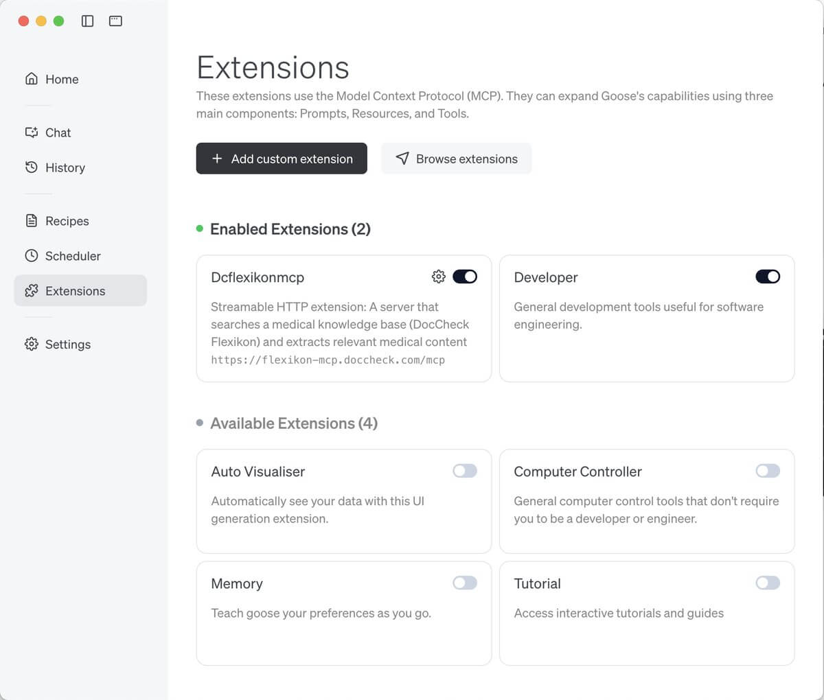 Erfolgreich angelegte Extension
