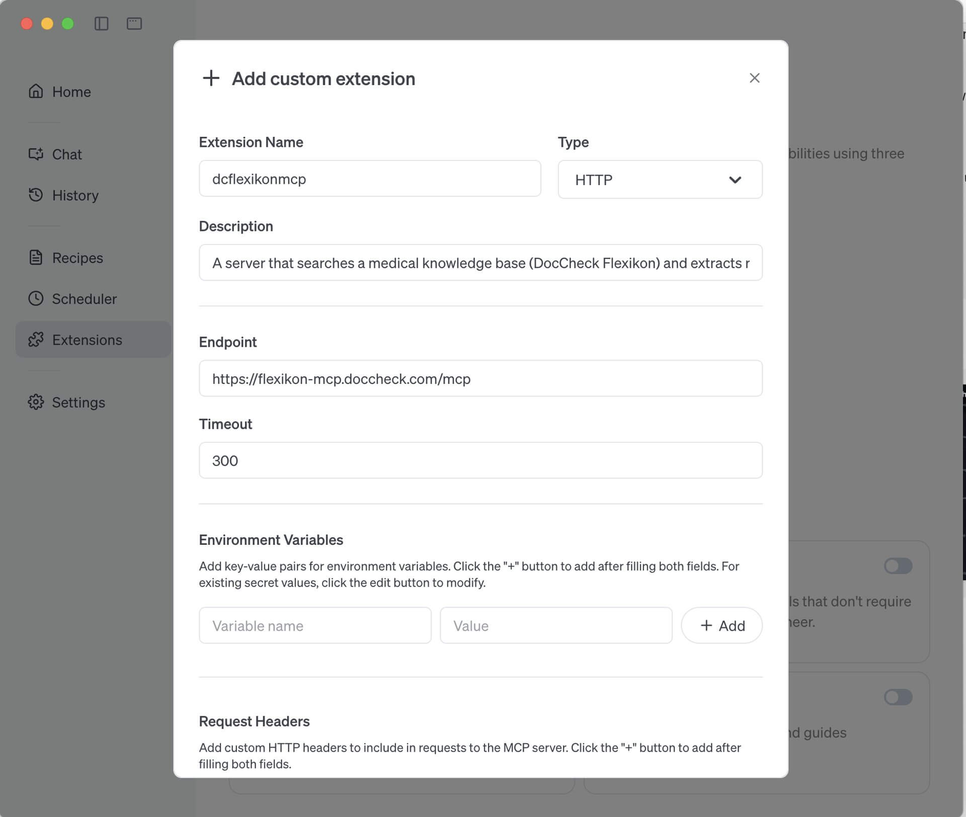 Flexikon MCP-Server als Extension anlegen