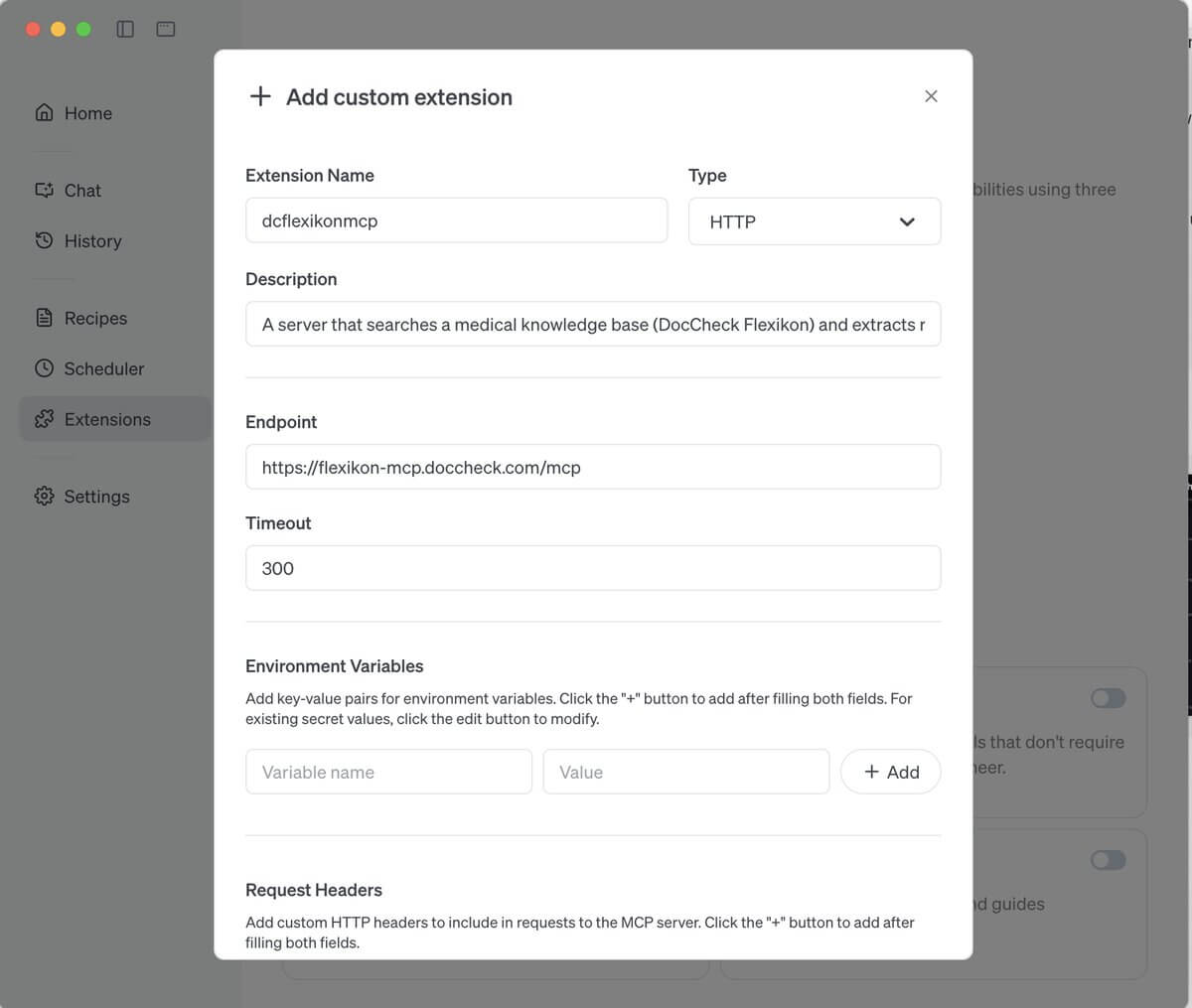 Flexikon MCP-Server als Extension anlegen
