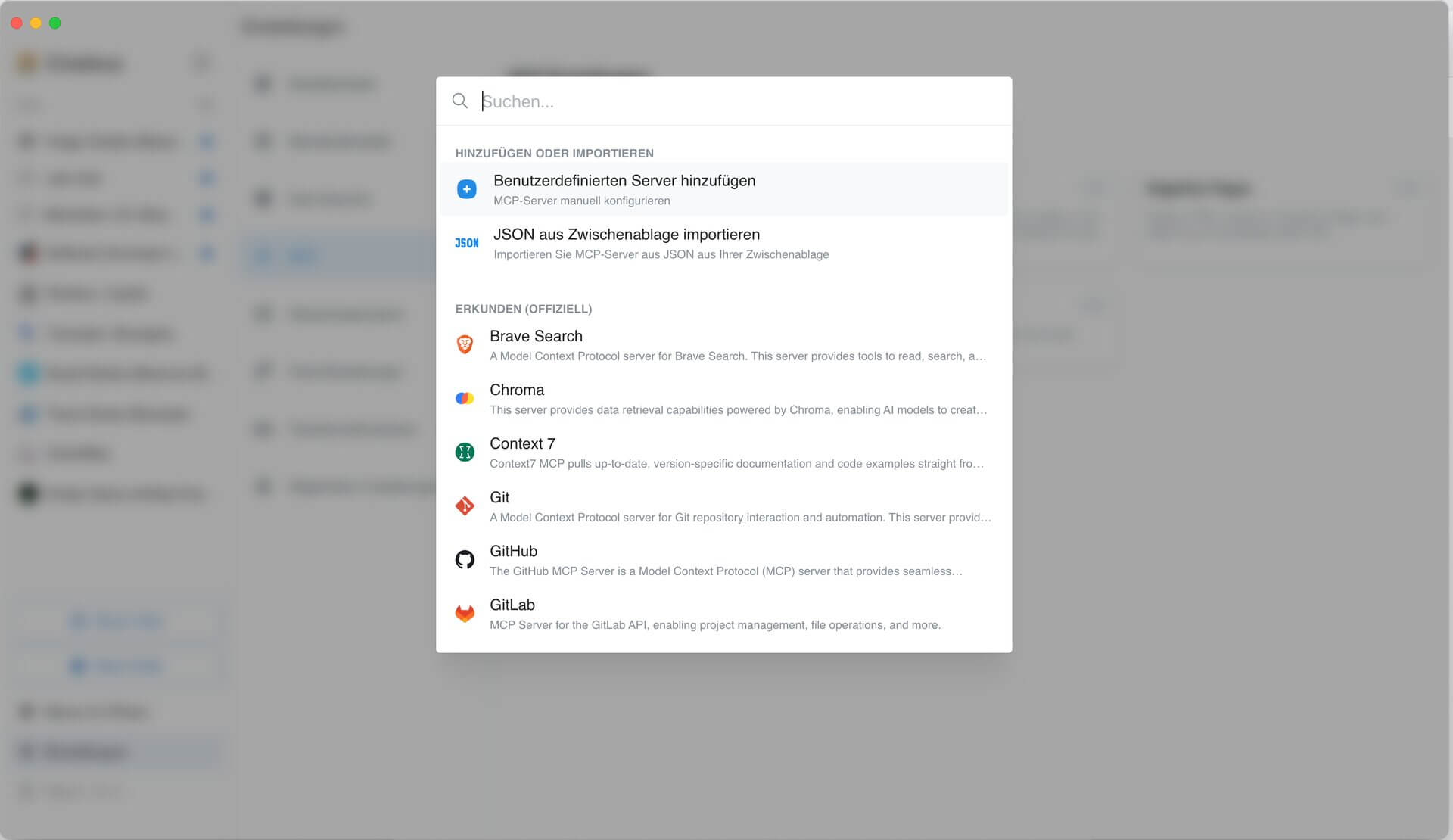 Auswahl benutzerdefinierter Server
