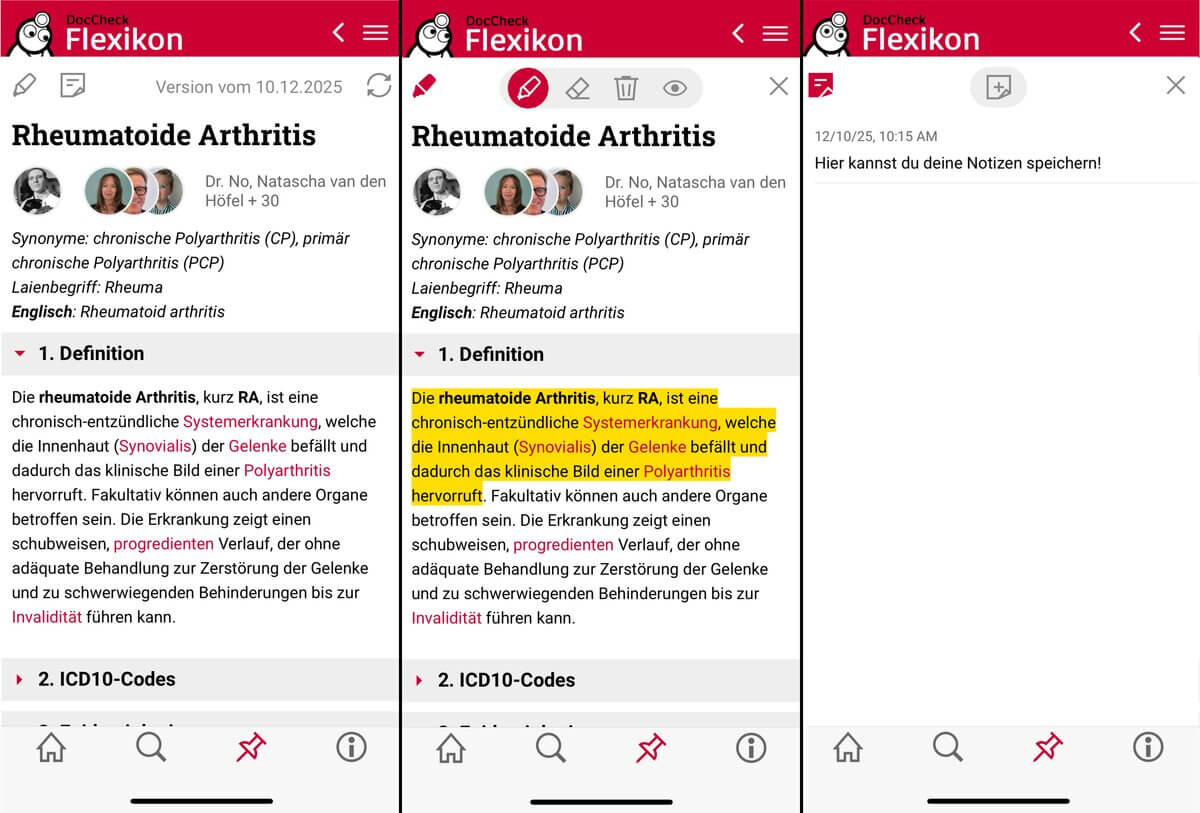 Flexikon-App: Notizen und Markieren