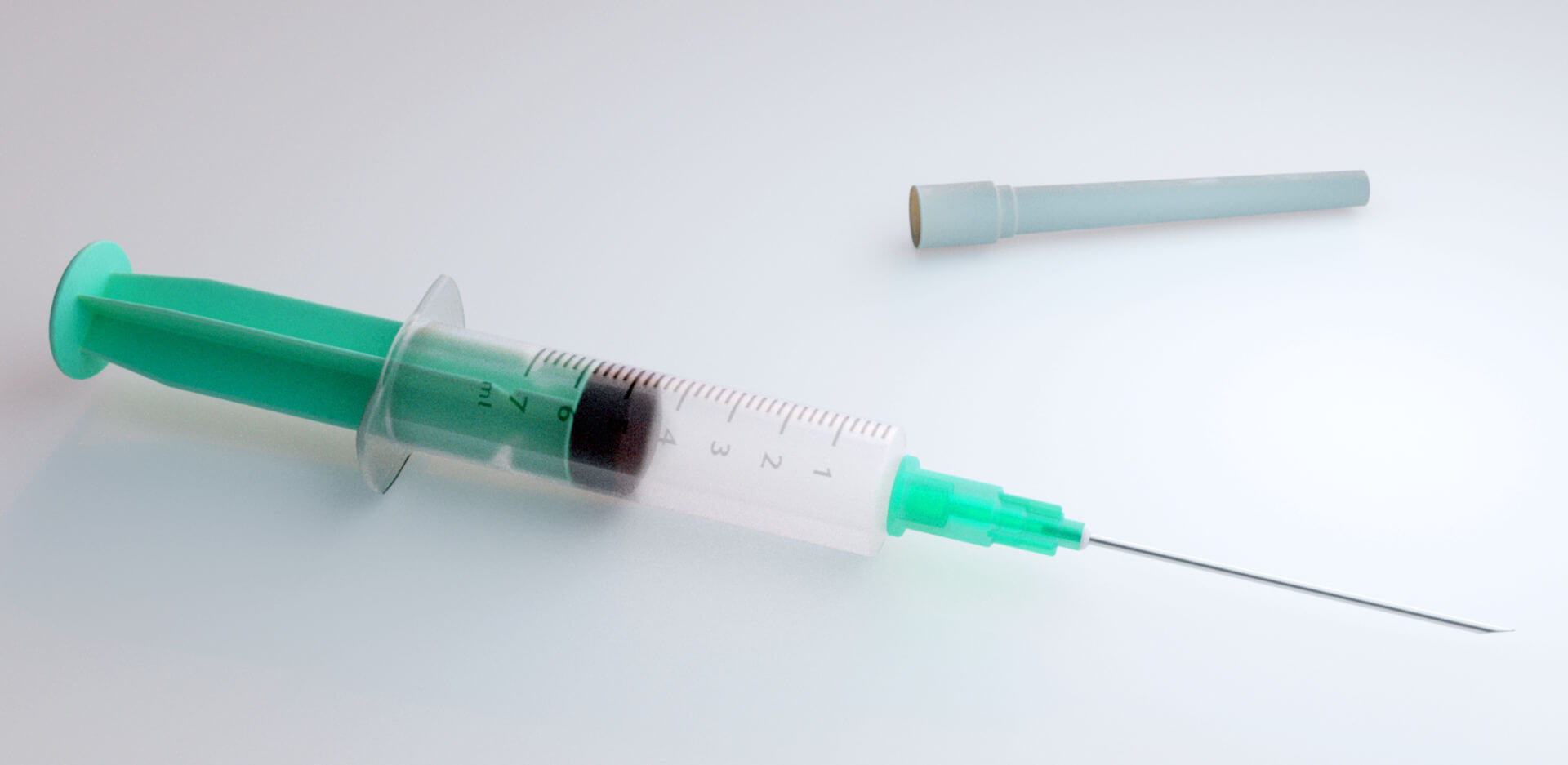 3D-Rendering: Einmalspritze Kappe abgezogen