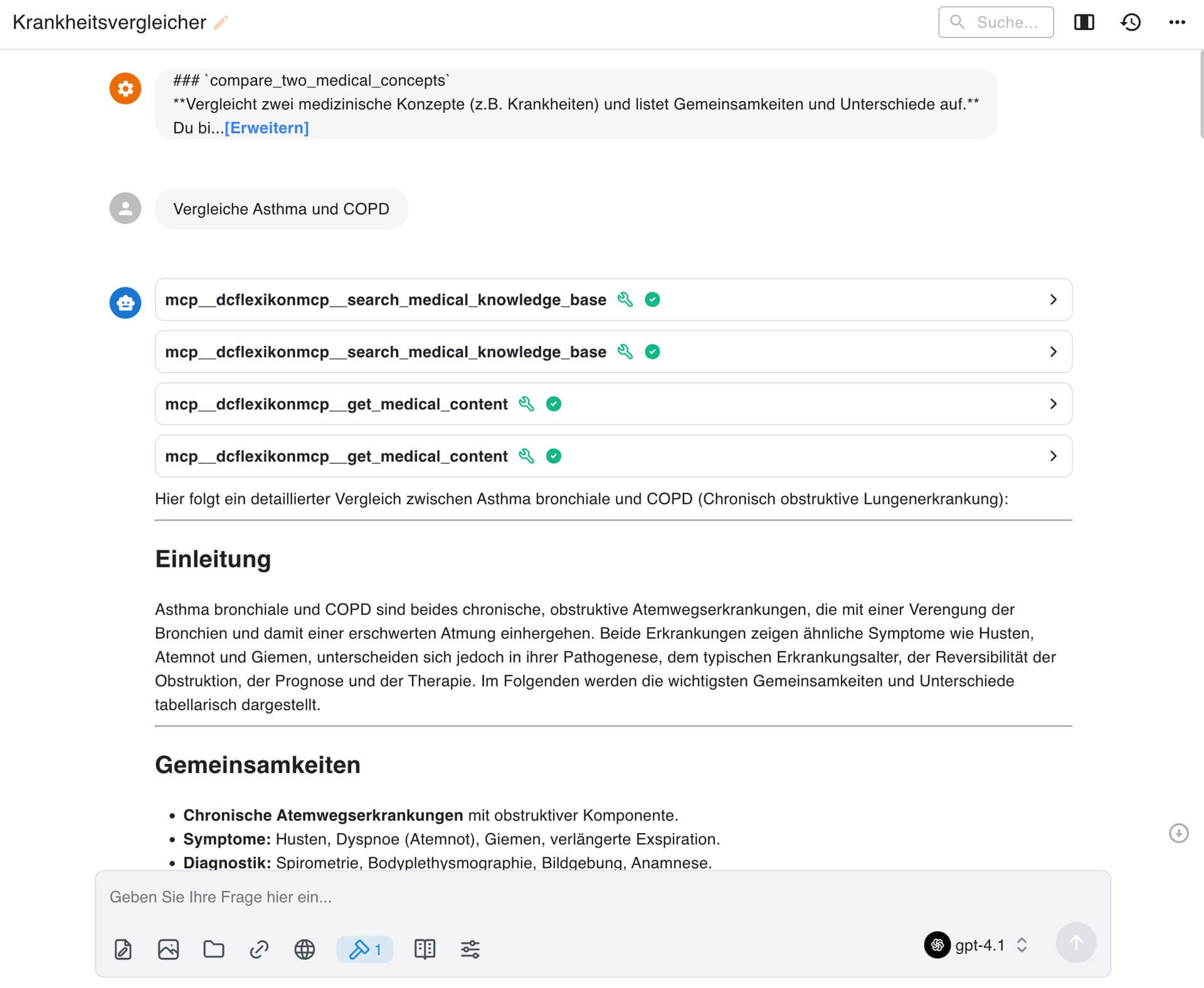 Beispiel-Output des Krankheitsvergleicher für Asthma und COPD