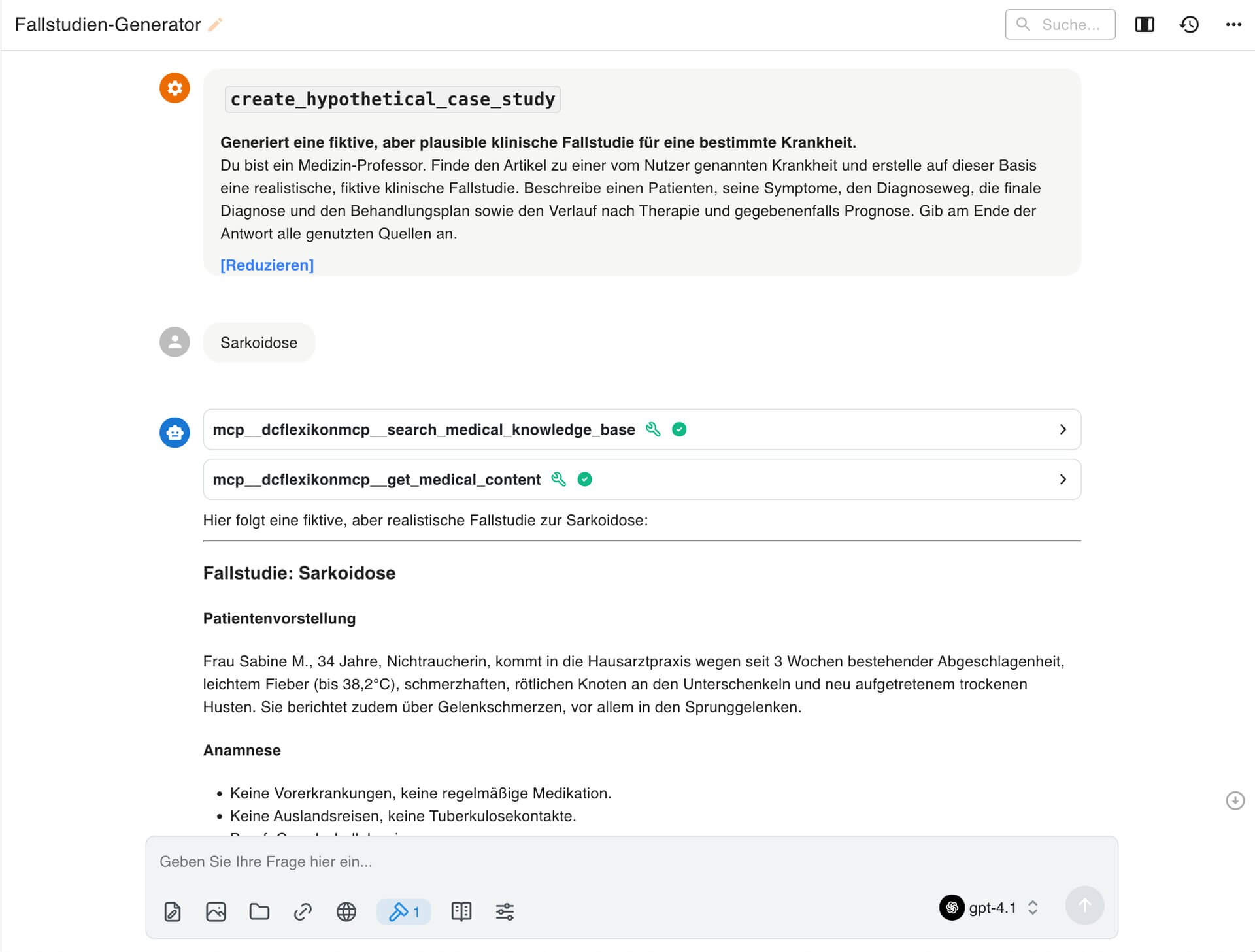 Beispiel-Output des Fallstudien-Generators für Sarkoidose