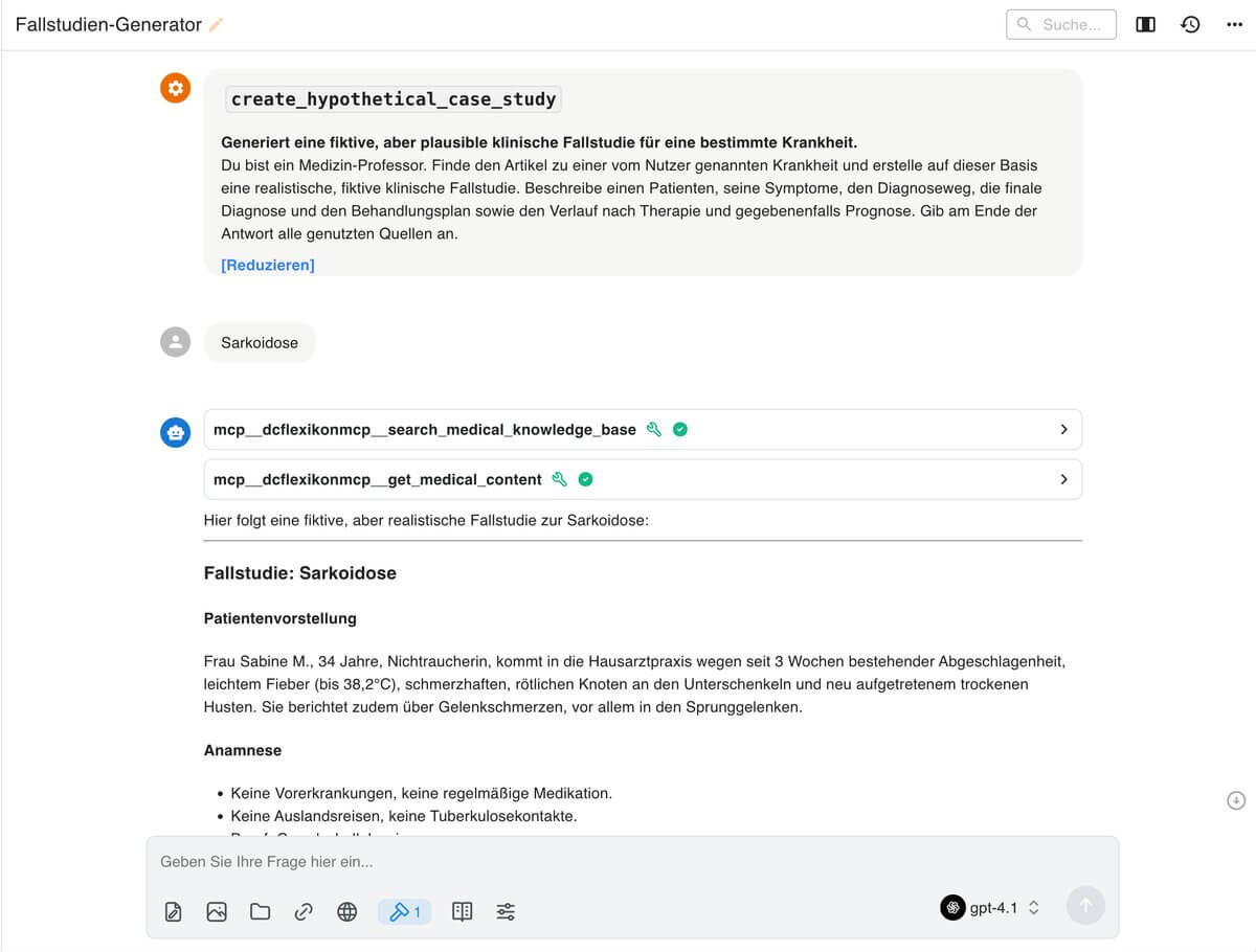 Beispiel-Output des Fallstudien-Generators für Sarkoidose