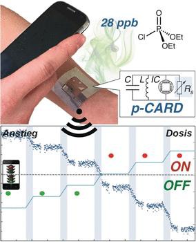 Der Chemosensor misst die Gefahrstoffdosis und leitet sie anschließend ans Smartphone weiter. © Wiley-VCH