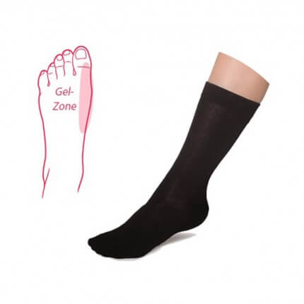 Stockings with integrated hallux gel zone