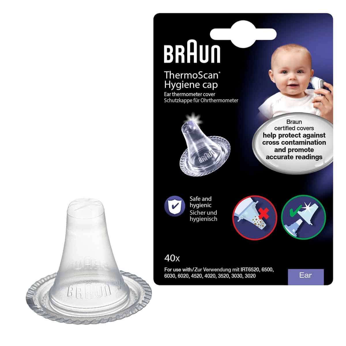 Braun Embout ThermoScan Hygiene cap - 40 pièces - Convient à tous les  thermomètres auriculaires ThermoScan - Sûr et hygiénique - Pas de  contamination croisée - LF40EULA : : Hygiène et Santé