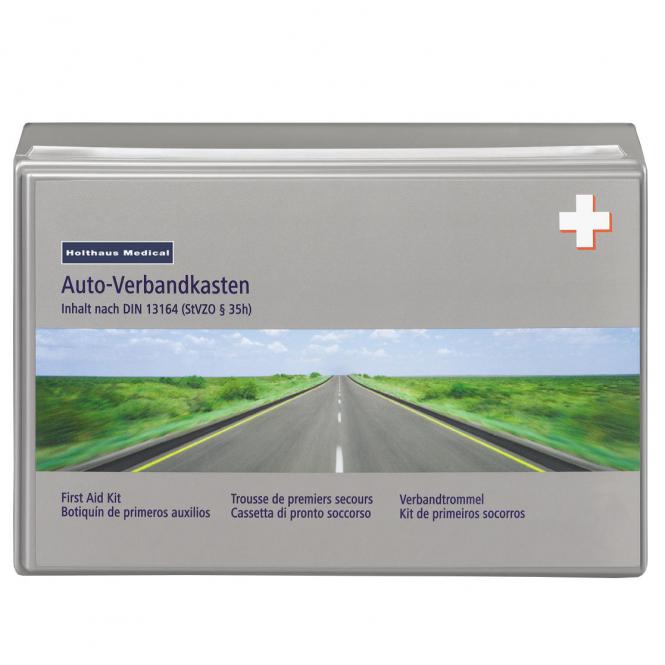 Holthaus Medical Kfz-Verbandtasche Auto-Verbandkasten mit Malteser  Anwendungsbroschüre DIN 13164 (Grau)
